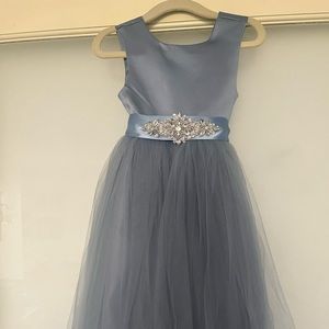 2T Formal Girl Dress / Flower Girl Dress Gray Blue with Ribbon
